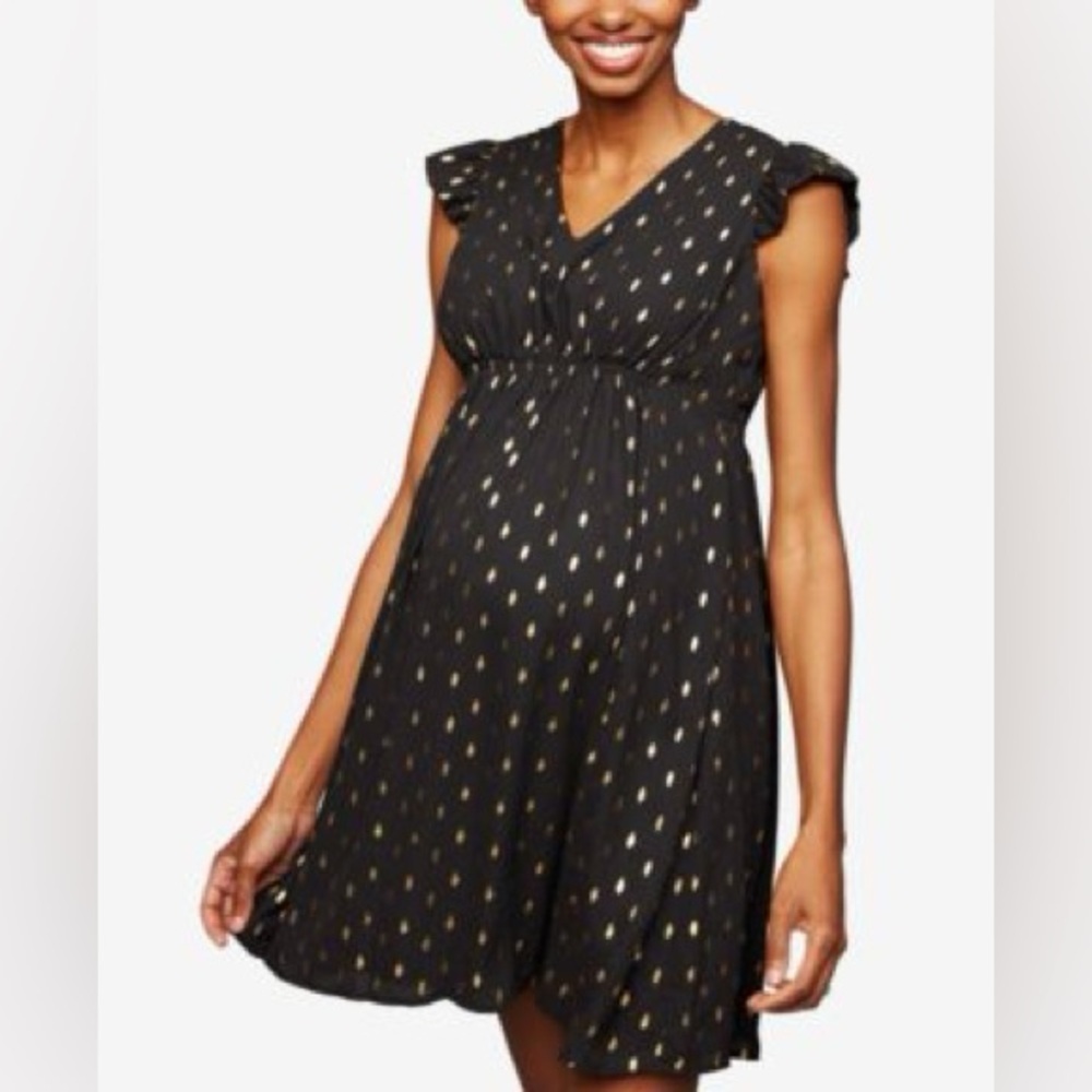 Collective Concepts Maternity Black‎ and Gold Dress Size L